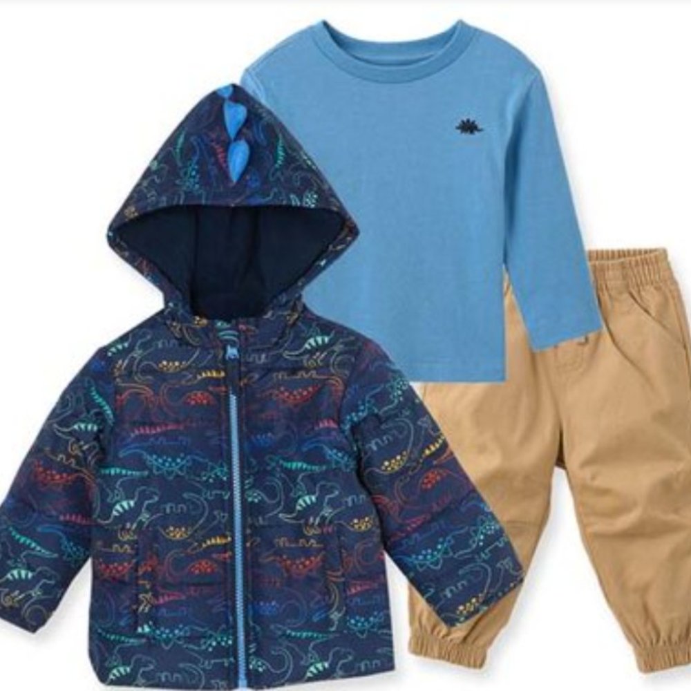 Little Me Dinosaur Toddler Parka Puffer Jacket Coat Fleece-lined Size 4T